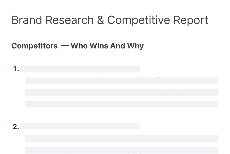 Brand Research and Competitive Report showing competitor analysis with who wins and why