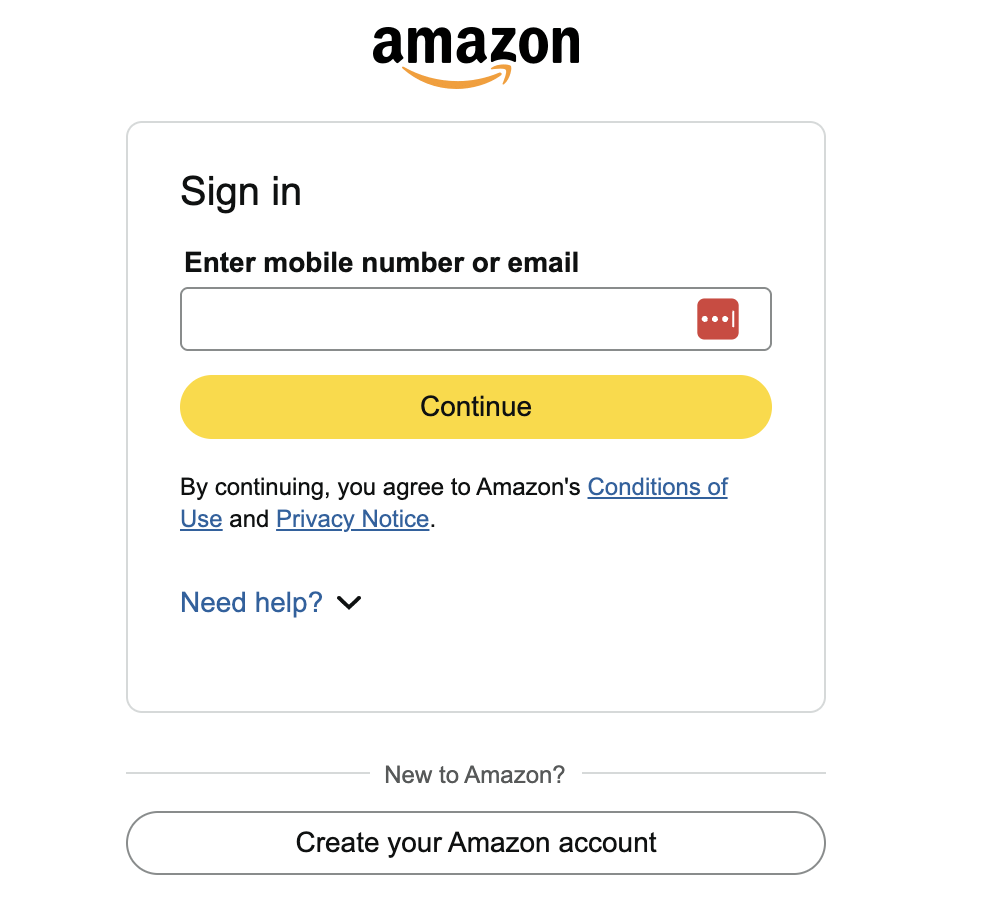 Amazon sign-in form