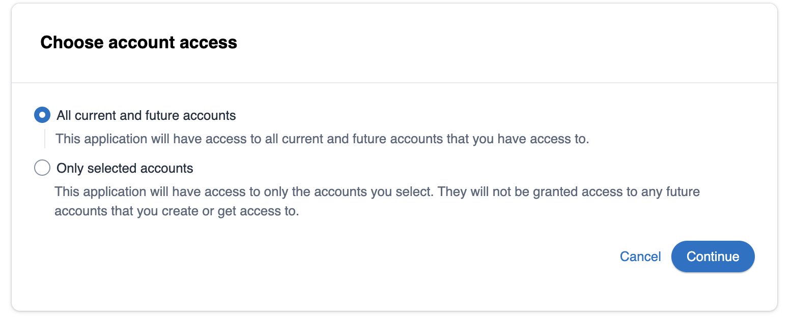 Choose account access with all current and future accounts selected